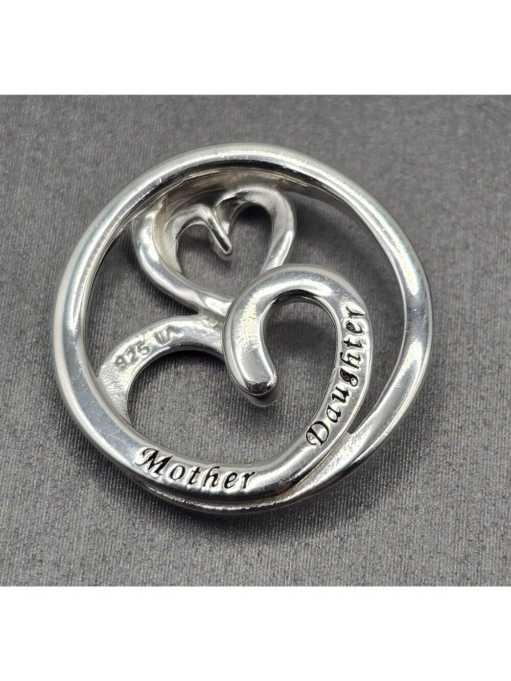 Sterling Silver Mother Daughter Heart Pendant Necklace Open Work Signed LA 925 - Picture 5 of 11
